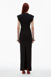 alexander wang crewneck ribbed jersey maxi dress with back slit and draped detail black