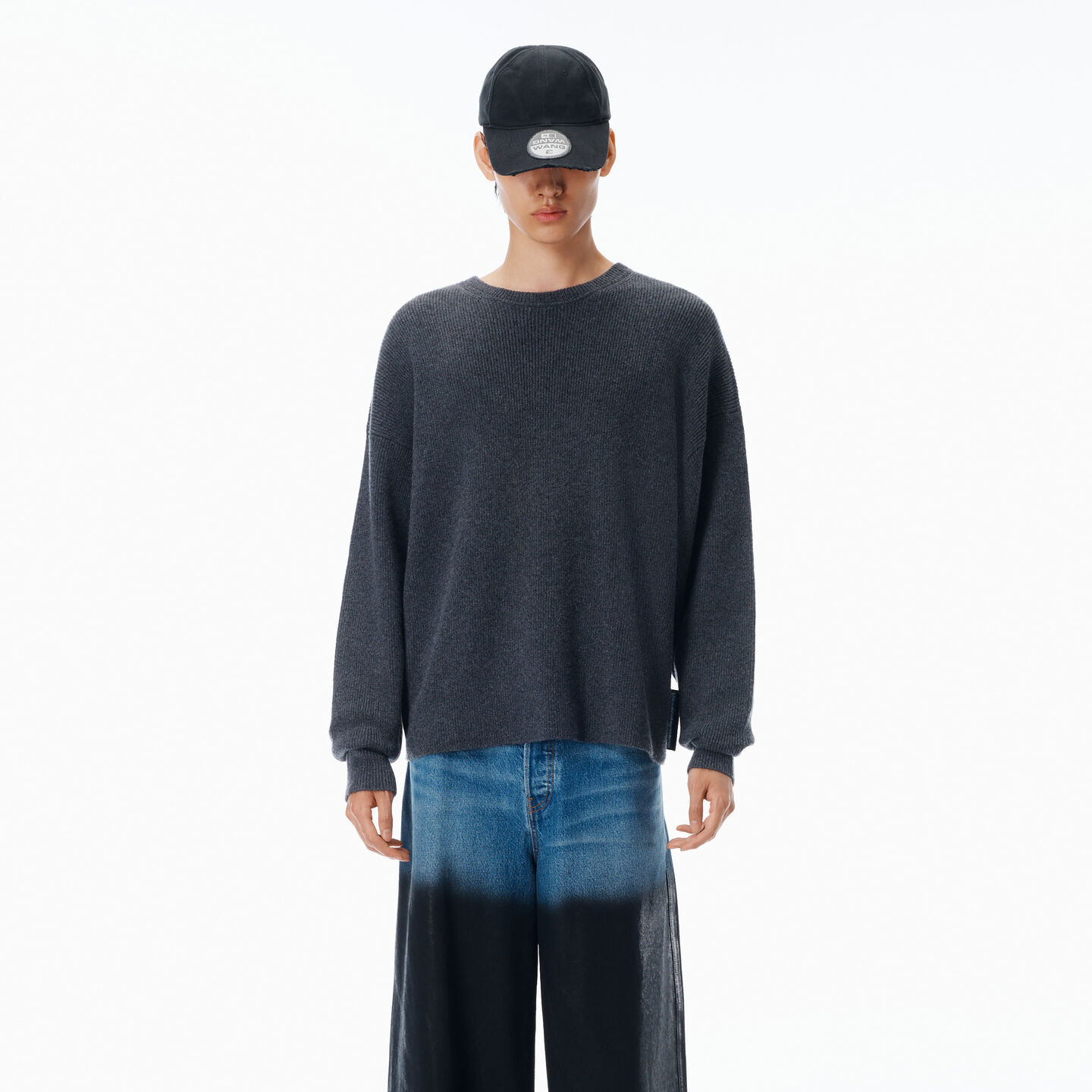 Alexander Wang Crewneck Pullover In Stretch Wool Cotton In Gray