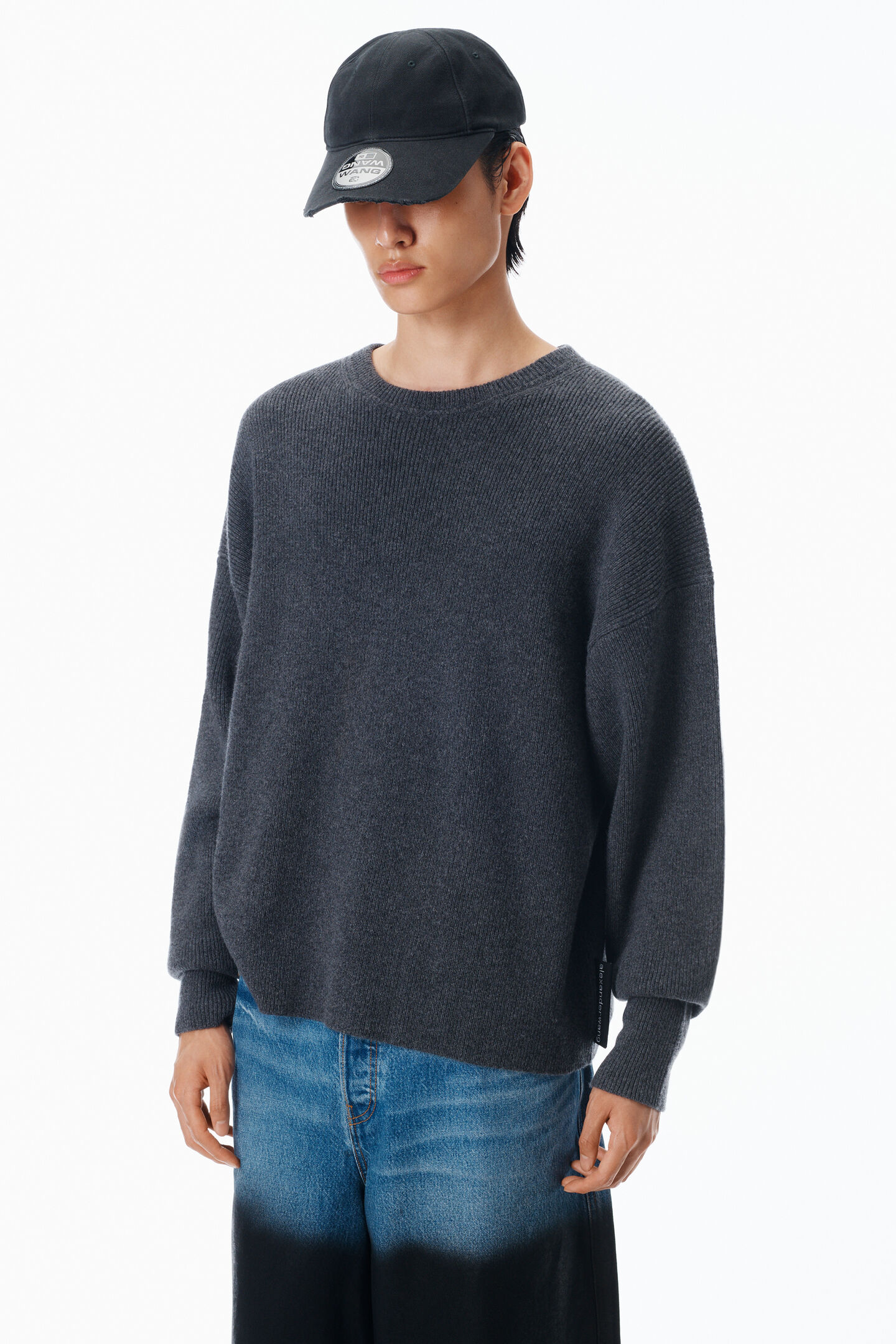 Alexander Wang Crewneck Pullover In Stretch Wool Cotton In Gray
