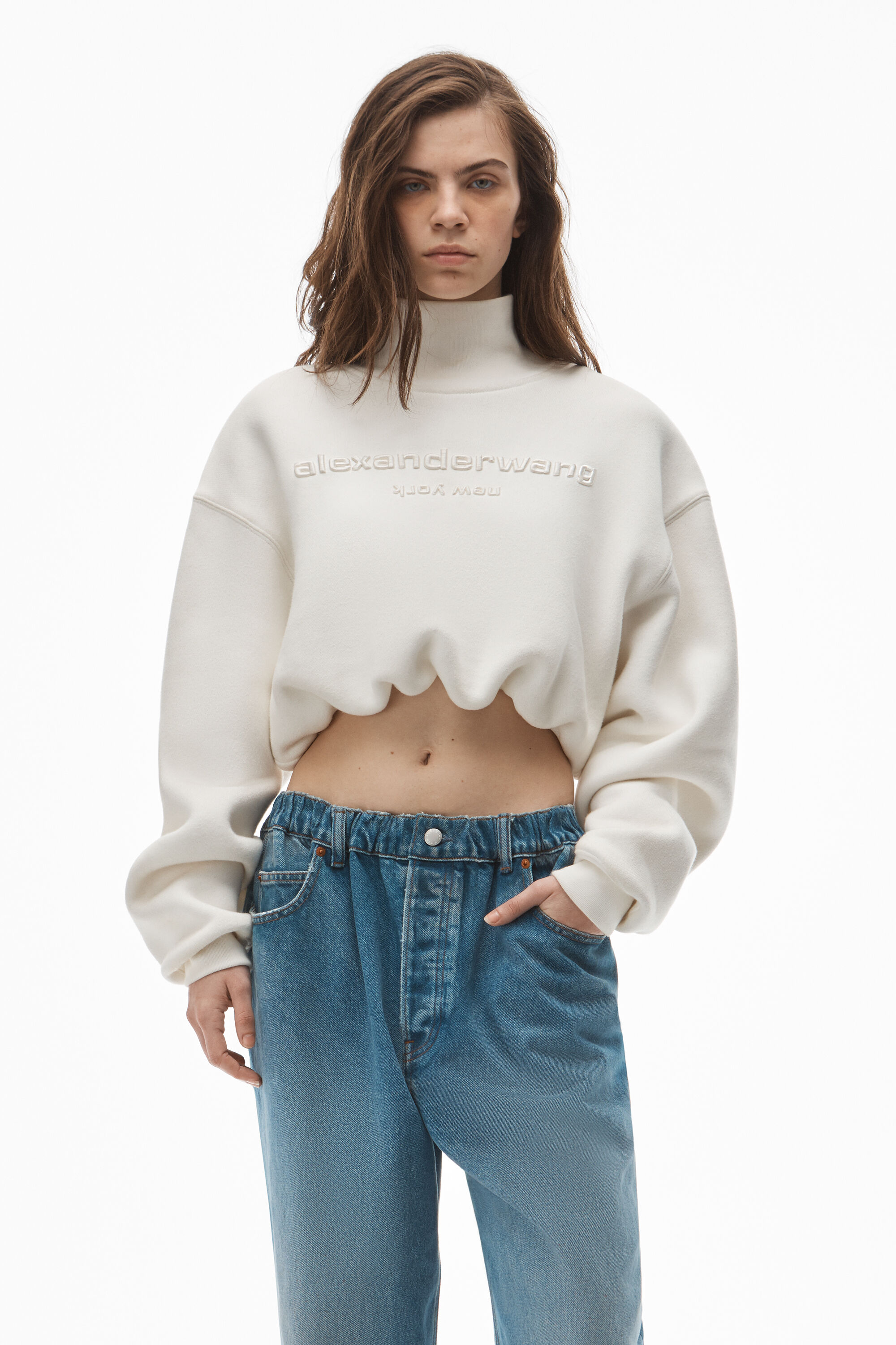 cropped mock neck sweatshirt