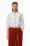 alexander wang apple logo shrunken hoodie in terry light heather grey