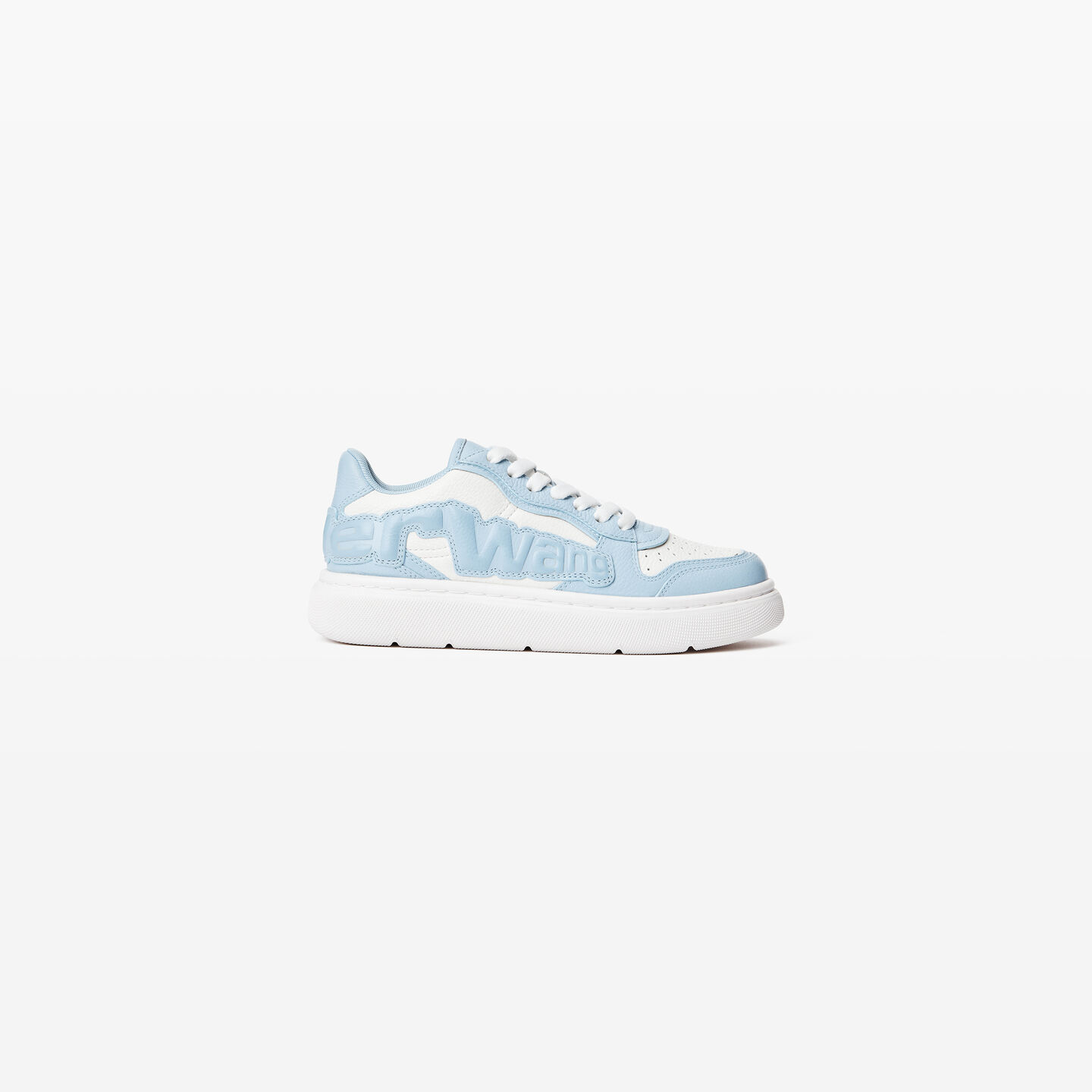 Shop Alexander Wang Puff Pebble Leather Sneaker With Logo In White/blue