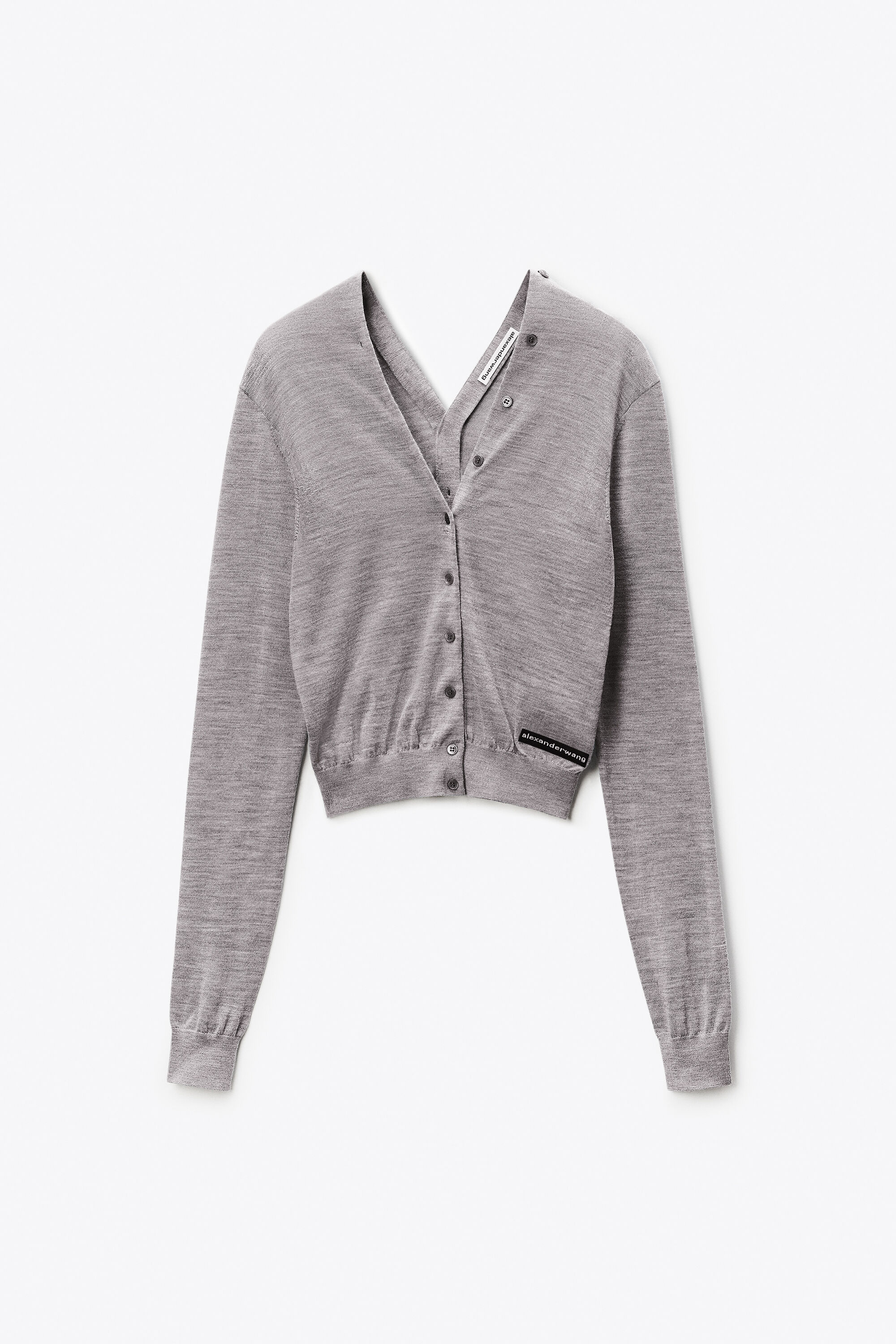 Button-Front Long Sleeve Cardigan in HEATHER GREY | alexanderwang®