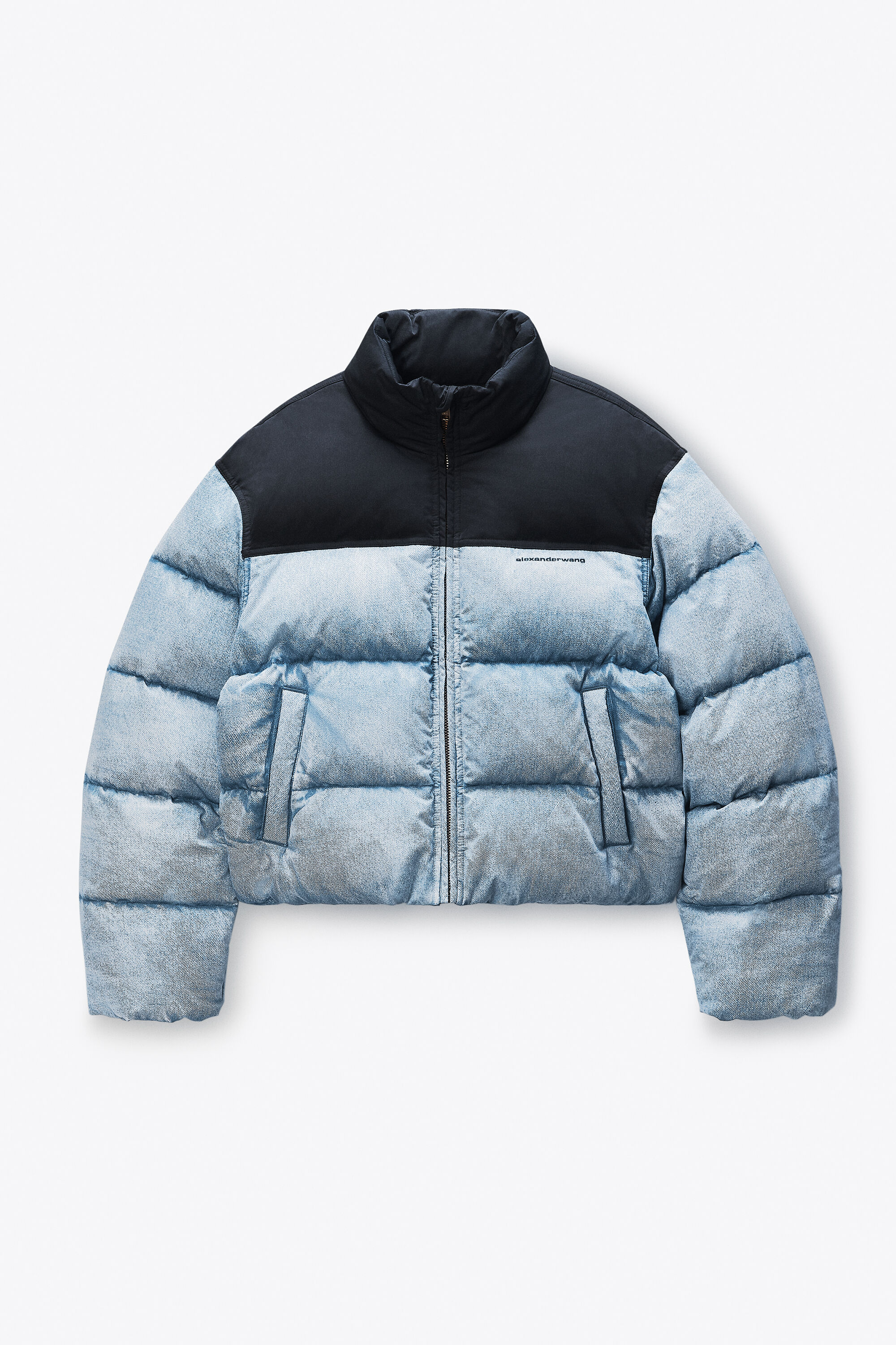 Black & White Matte Nylon Puffer Jacket in WHITE/BLACK