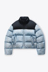 Alexander Wang light distressed blue/black trompe-l’oeil denim puffer jacket