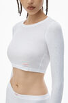 Alexander Wang white crystal hotfix cropped long sleeve tee