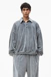 alexander wang articulated polo shirt in velour with embossed logo washed charcoal