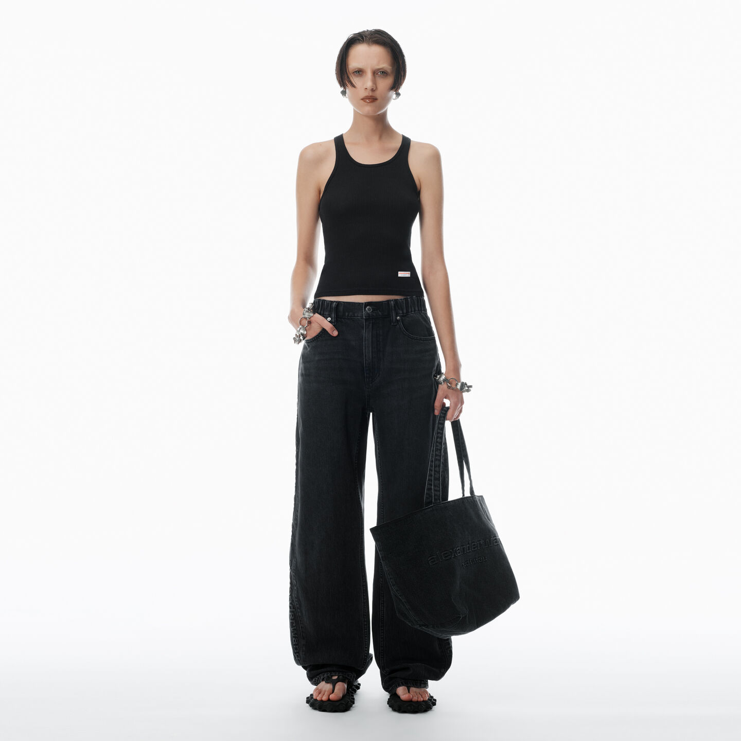 Alexander Wang Logo Embossed Ballon Jogger Pant In Cotton In Grey Aged