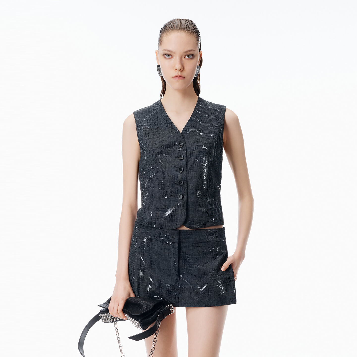Alexander Wang Tailored Vest In Wool Mohair In Gray