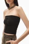 RUCHED TUBE TOP IN STRETCH NYLON