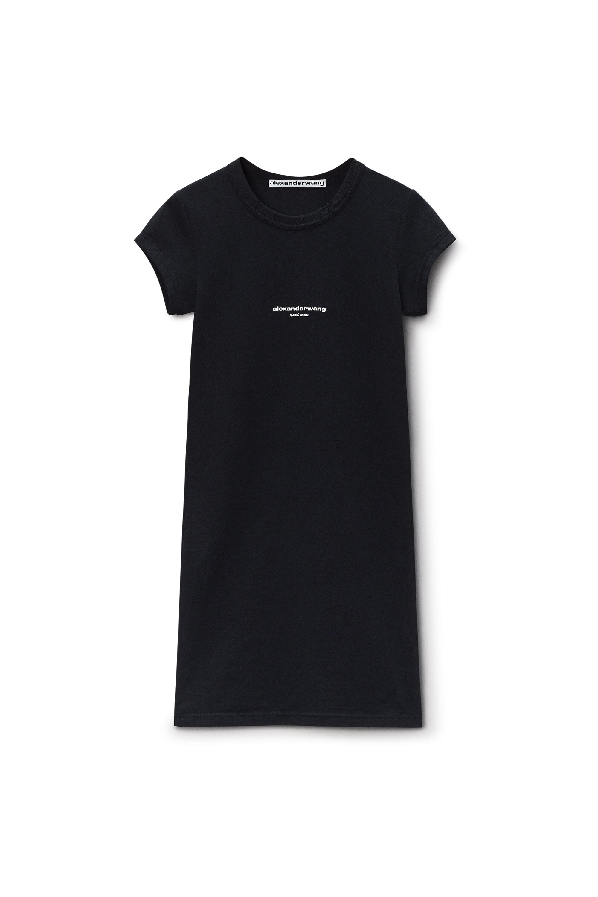 LOGO FITTED SHORT SLEEVE MINI DRESS in BLACK | alexanderwang®