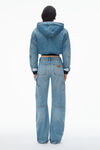 Alexander Wang classic worn indigo high-waist workwear pant in clear bead hotfix