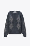 Alexander Wang dark grey melange 铆钉装饰菱格纹圆领套头衫
