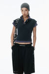 Alexander Wang washed navy/washed blue 叠搭紧身 polo 衫