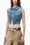 alexander wang shrunken trucker vest in denim vintage medium indigo