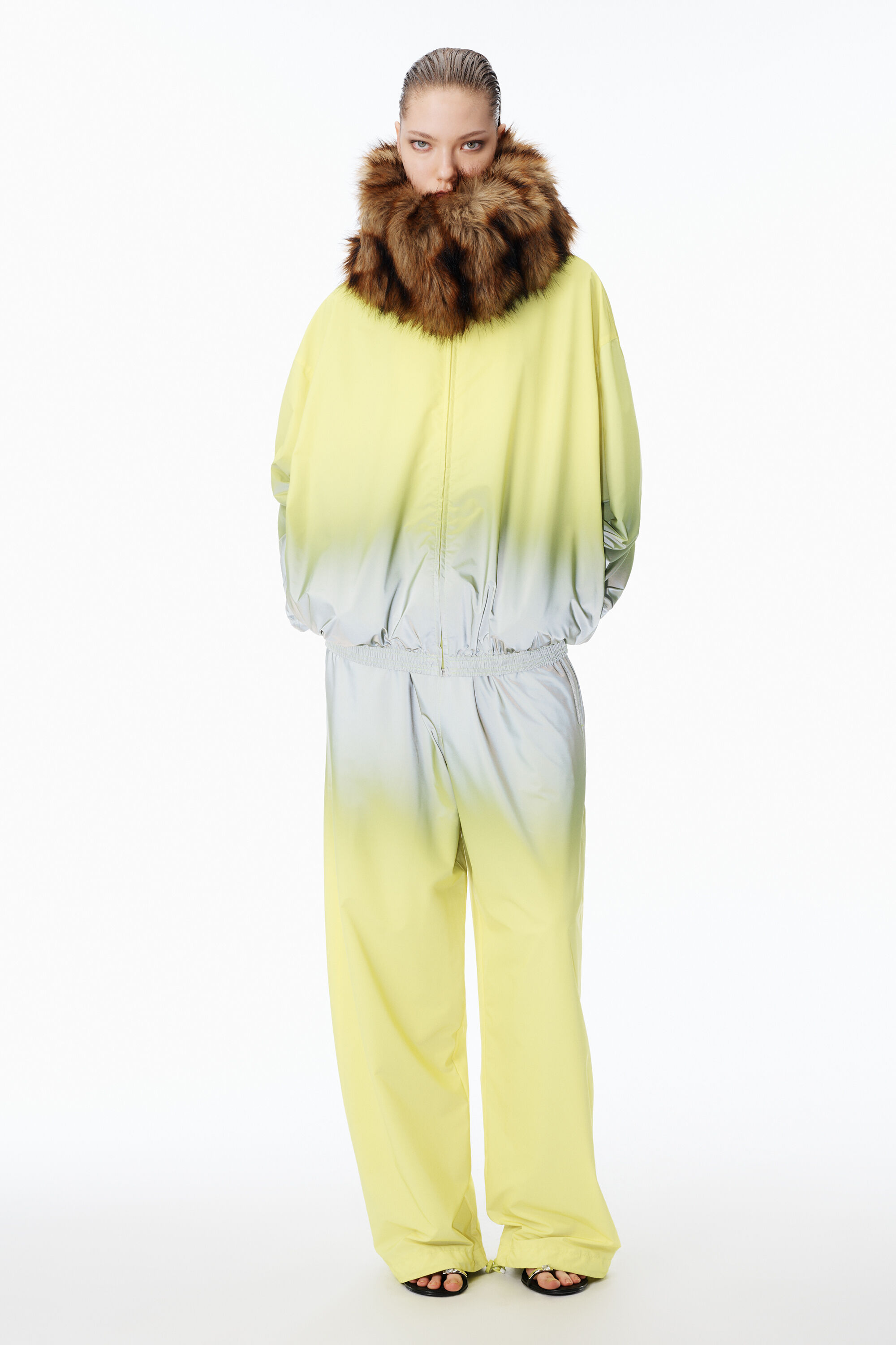 Unisex Reflective Mid-Rise Track Pant in SILVER/YELLOW