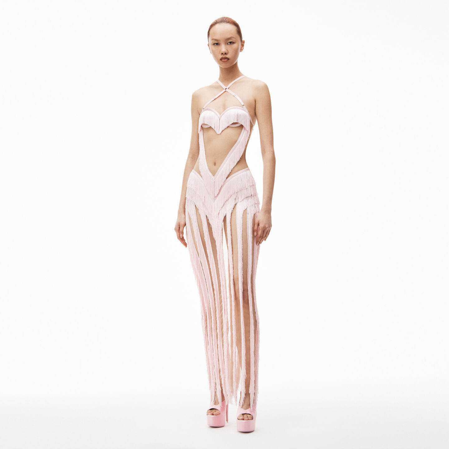 Alexander Wang Layered Fringe Dress With Heart Bodice In Light