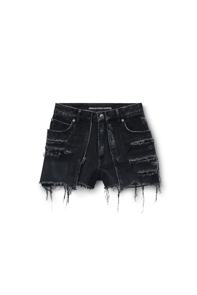Alexander Wang Denim X Distressed Double Layer Denim Skort In Black