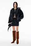 Alexander Wang black 黑色做旧机车皮革连帽夹克