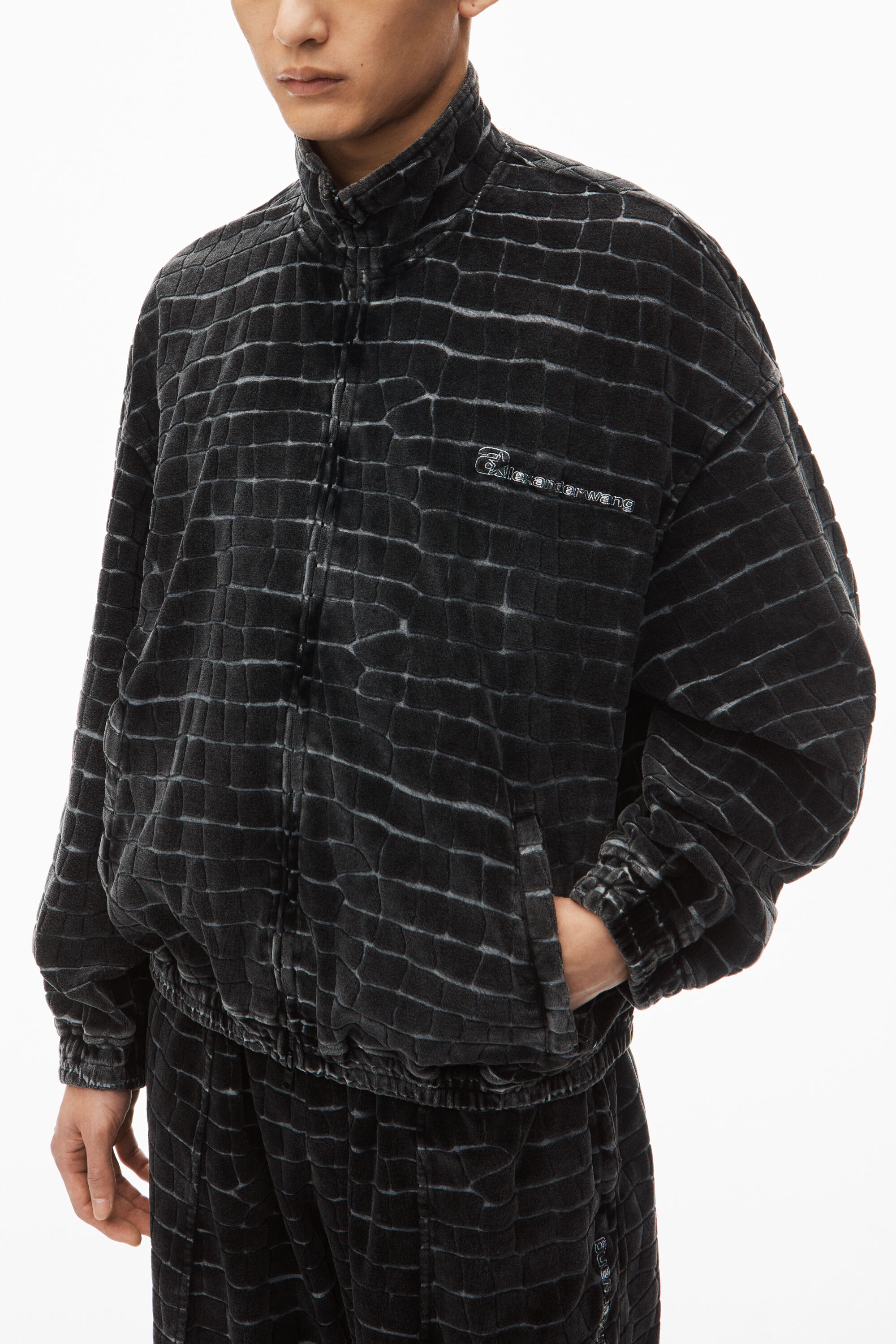crocodile jacquard velour track jacket in WASHED PEPPER