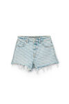 SHORTS CON ORLO SFILACCIATO IN DENIM CON LOGO