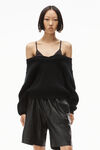 alexander wang pullover with satin cami layer in cotton black