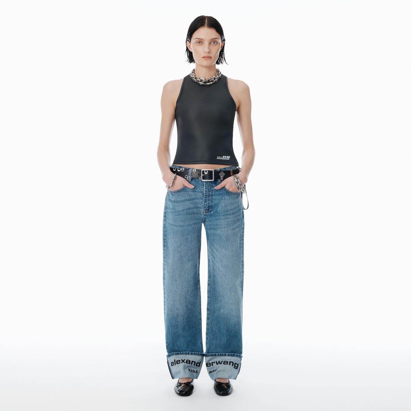 Alexander Wang Indigo Logo-embroidered Mid-rise Jeans