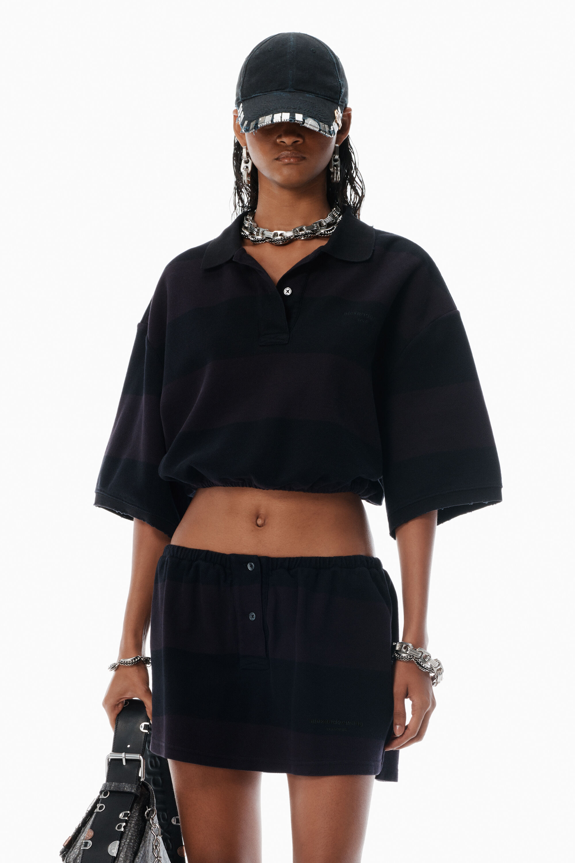 black striped deconstructed miniskirt in BLACK OVERDYED STRIPE