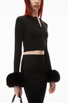 alexander wang faux fur cuff cardigan in compact nylon black