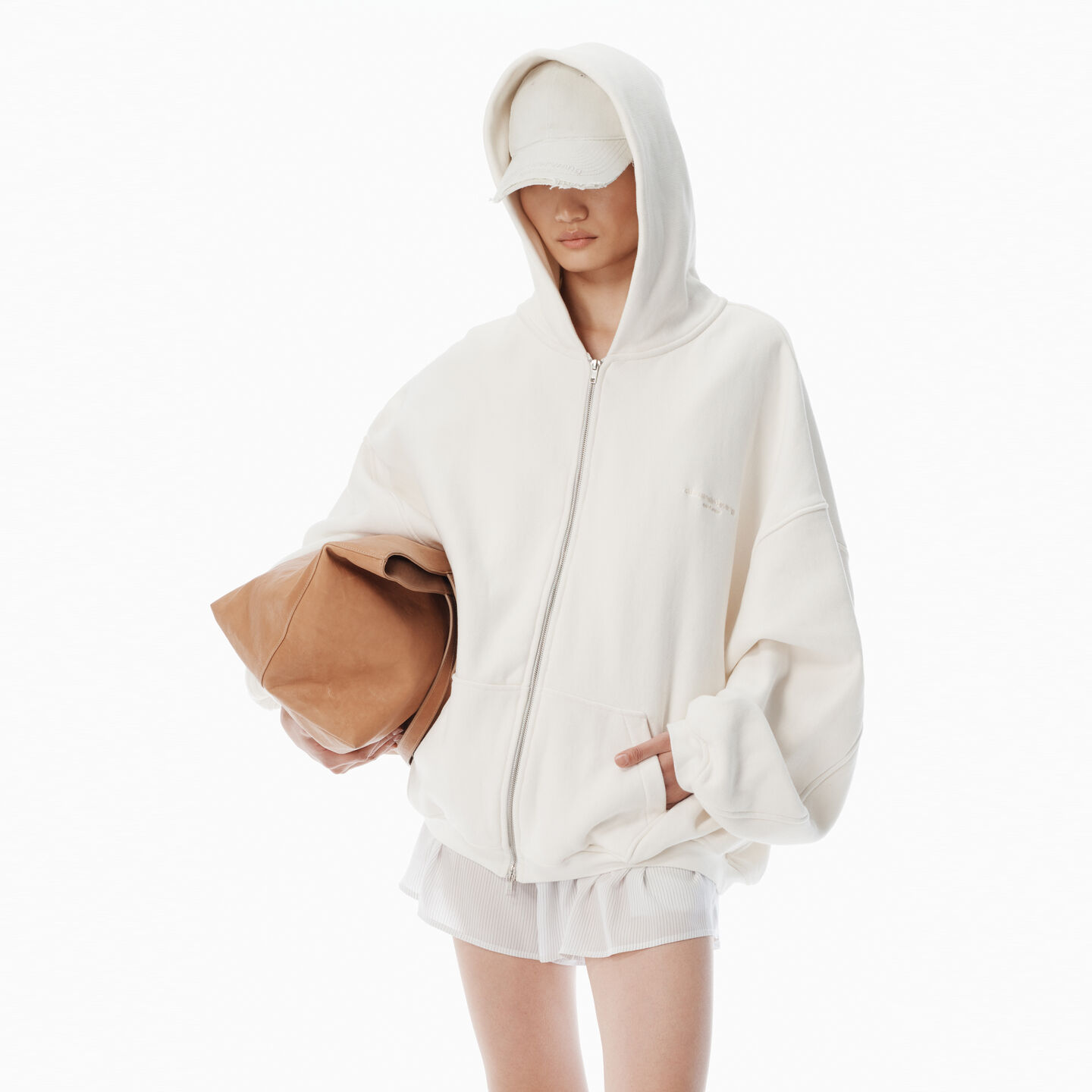 Alexander Wang White Cotton Logo Zip-up Hoodie In White