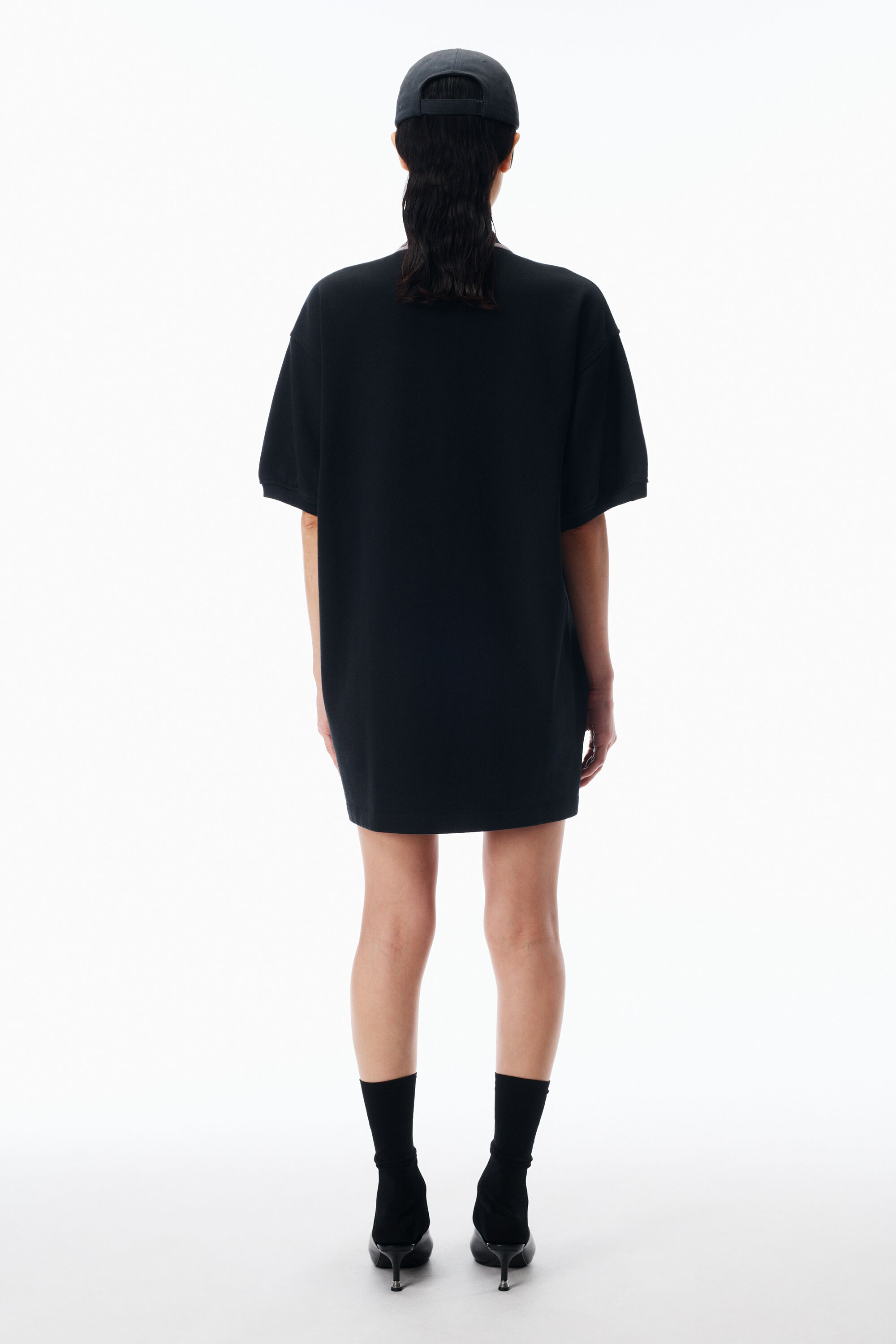 Relaxed Polo Cotton Minidress in BLACK | alexanderwang®