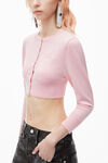 Alexander Wang pink chalk cardigan en laine mérinos ultra fine effet rétréci avec logo en relief