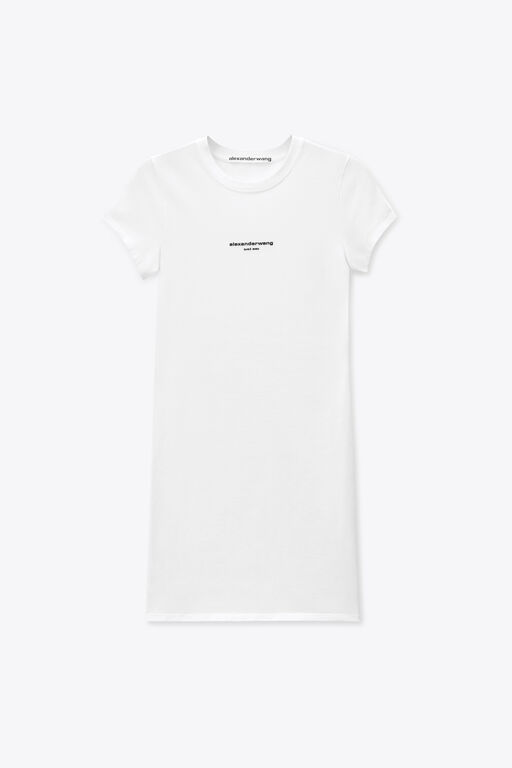 alexander wang white mini dress Alexander Wang Women's Logo Fitted Short Sleeve Mini Dress White