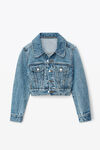 alexander wang shrunken trucker jacket in denim vintage medium indigo