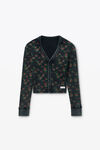 Alexander Wang washed black multi 花卉图案华夫格针织开衫