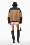 alexander wang nylon combo jacket in plush double fleece camel/black