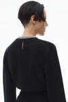 Alexander Wang black long sleeve dress in wool blend with crystal hotfix trim