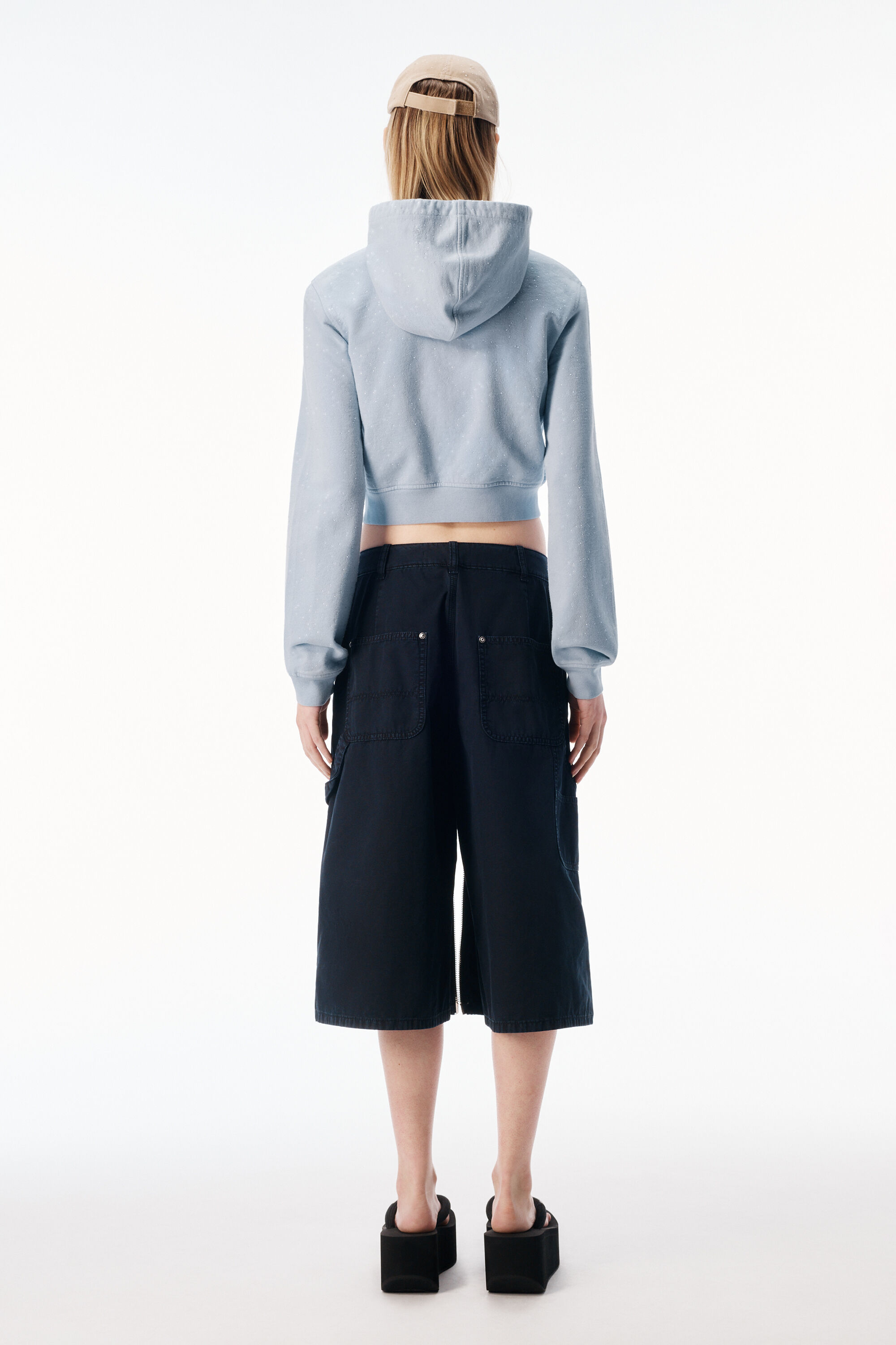 crystal hotfix fitted zip up hoodie in WASHED SKY | alexanderwang®