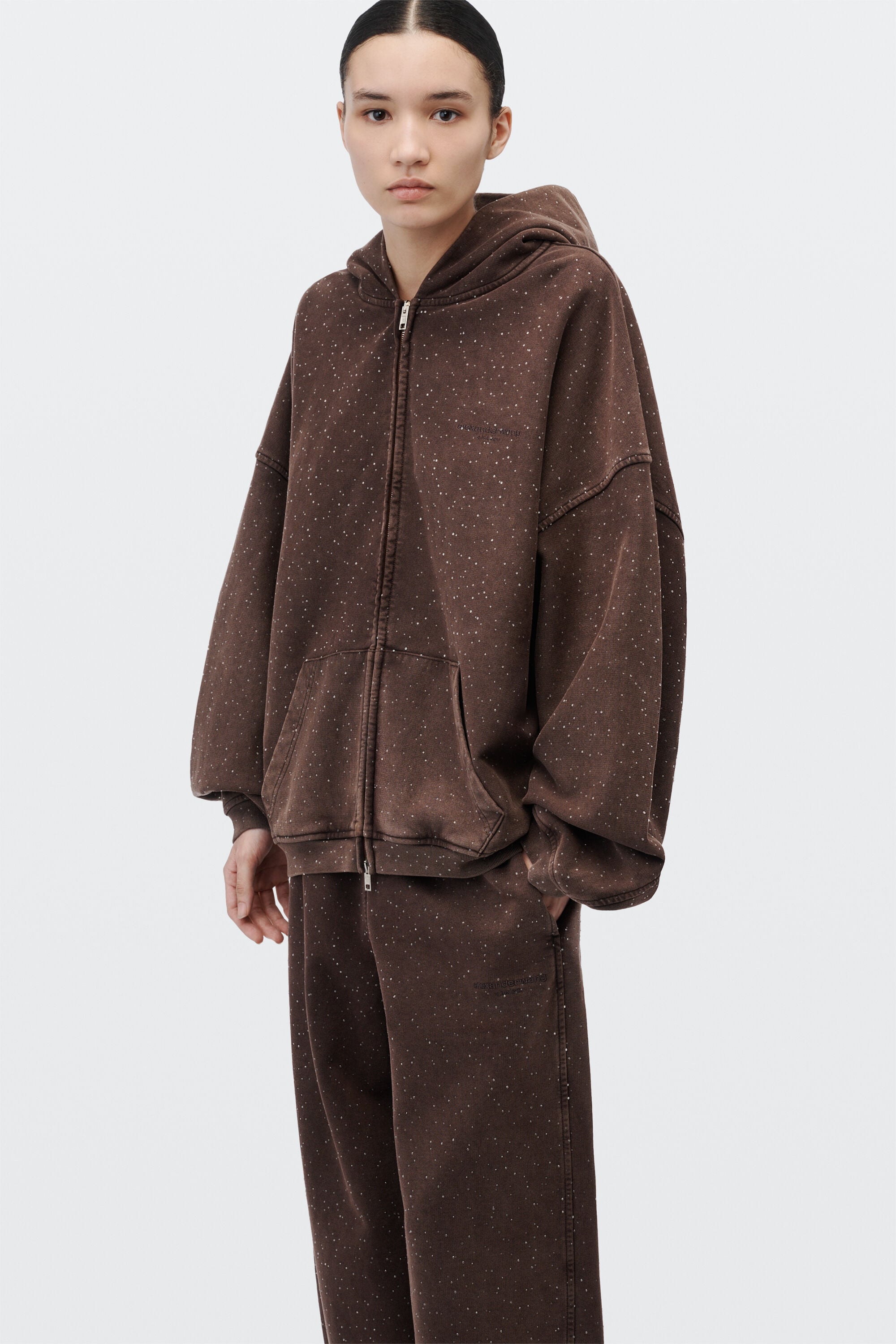【未使用☆超高級モデル☆ラインストーン】アレキサンダーワン ベロア 半袖シャツ alexanderwang アレキサンダーワング ALL-OVER CRYSTAL MID-RISE