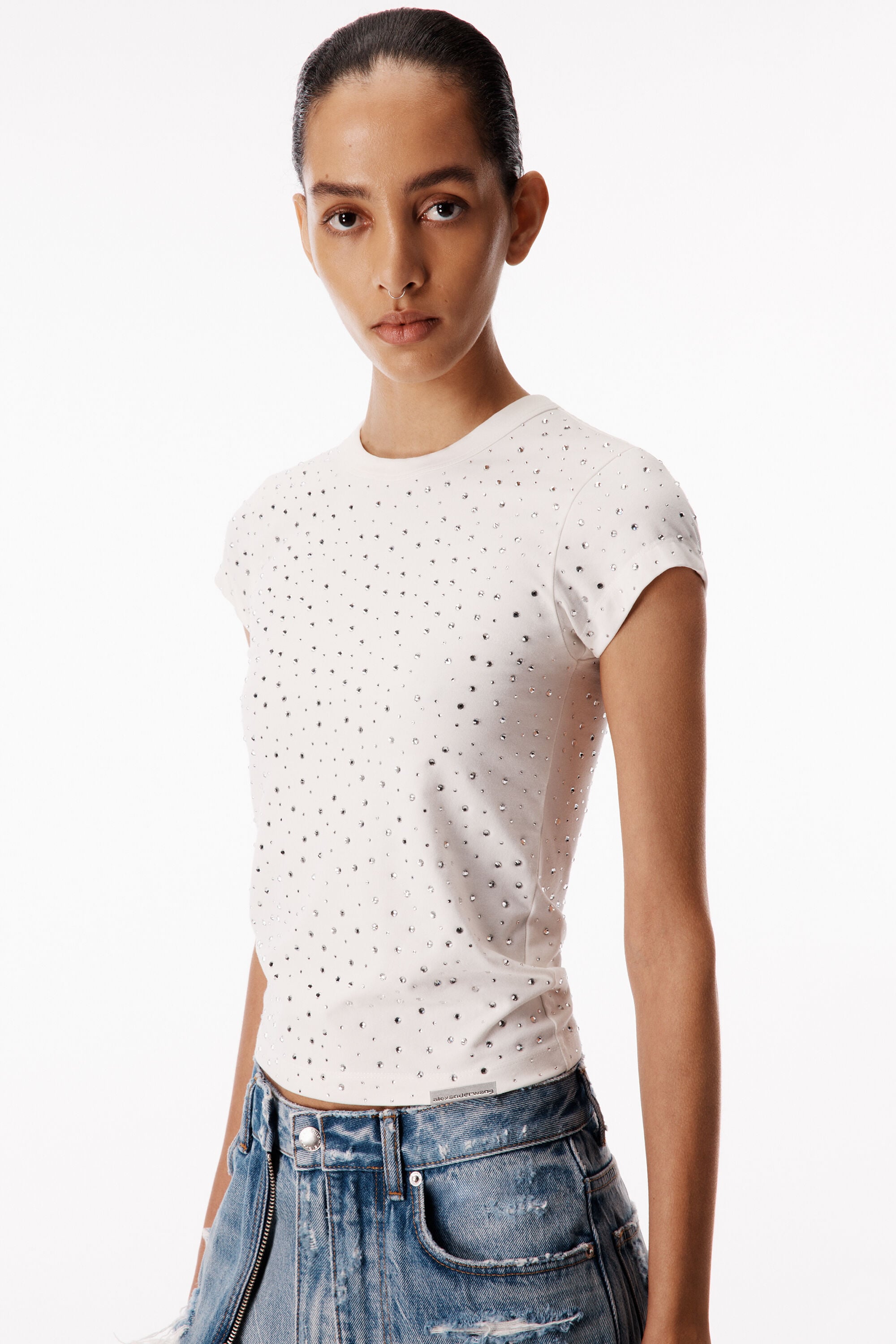 Crystal Hotfix Baby Tee in WHITE | alexanderwang®