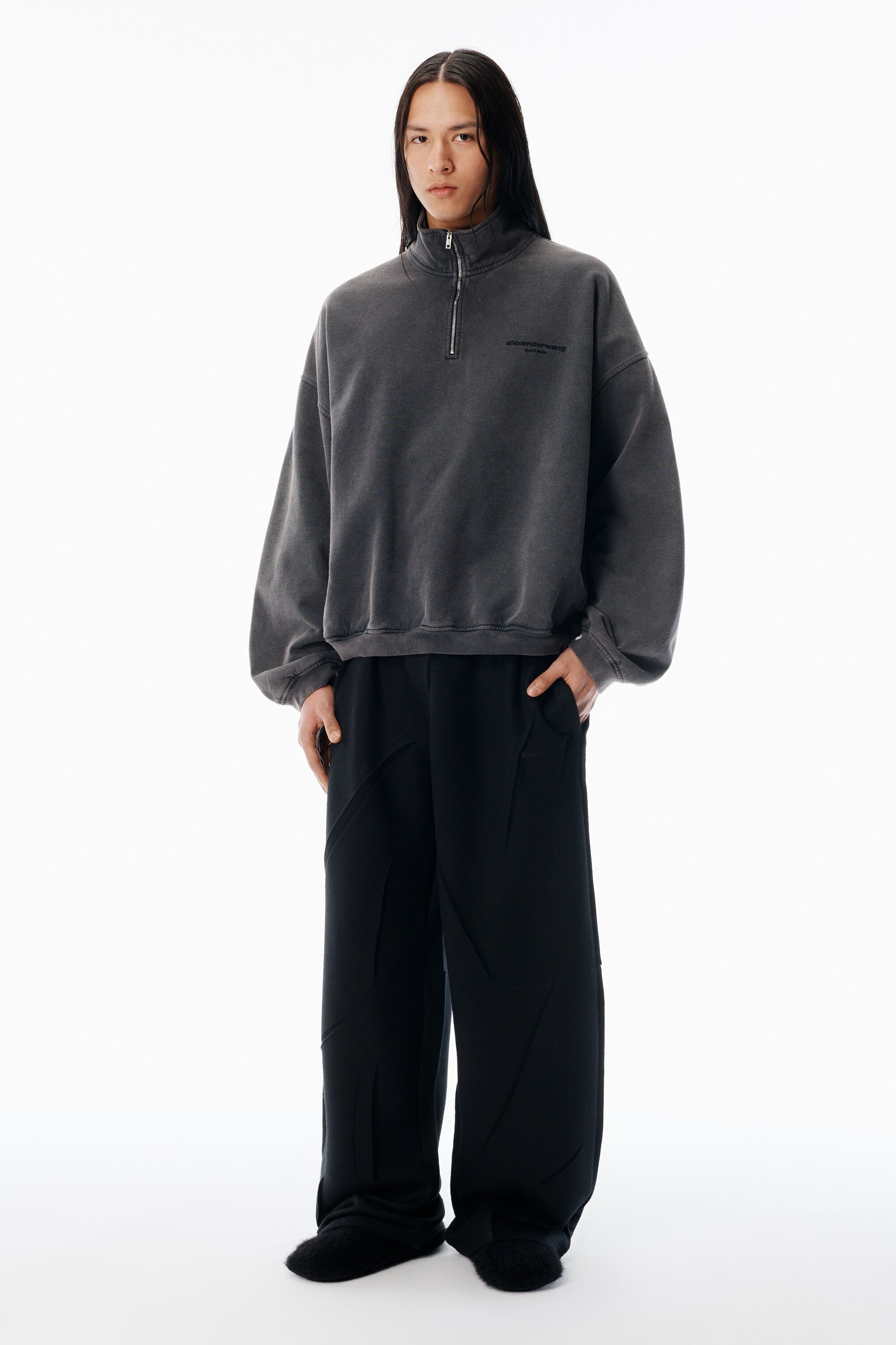 【美品】alexanderwang NY ハーフジップ スウェット グレー ハーフジップ スウェットシャツ