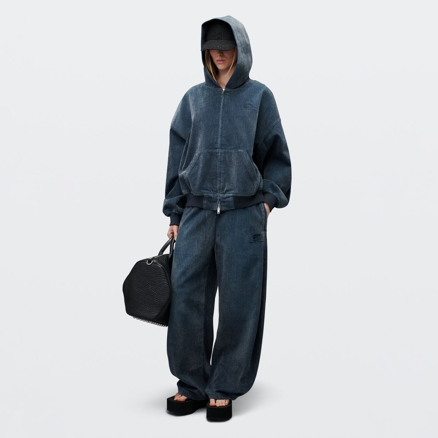Alexander Wang Logo Elastic Brushed Denim Sweatpant In Ink Blue