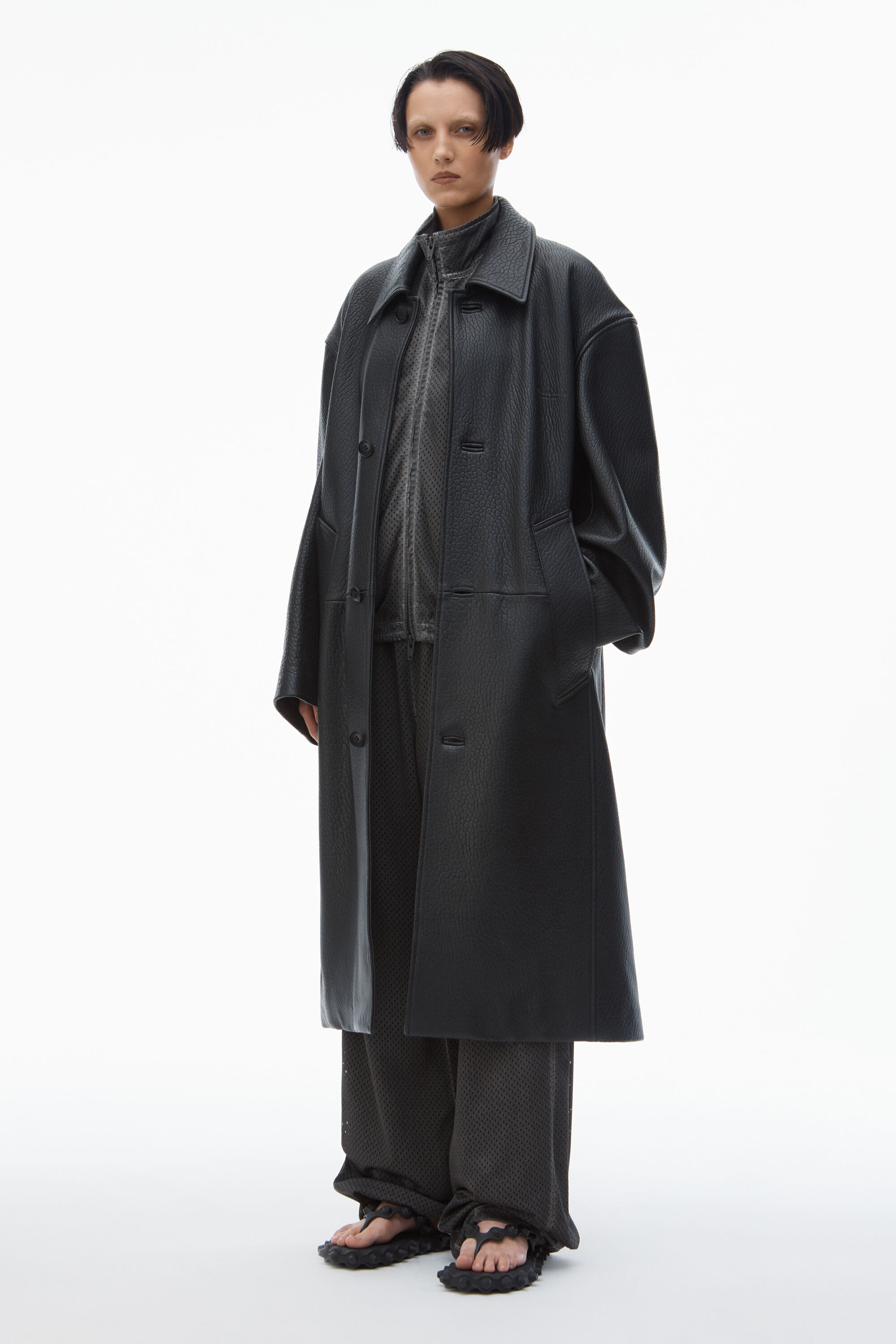 Unisex Coat in Primal Lambskin Leather in BLACK | alexanderwang®