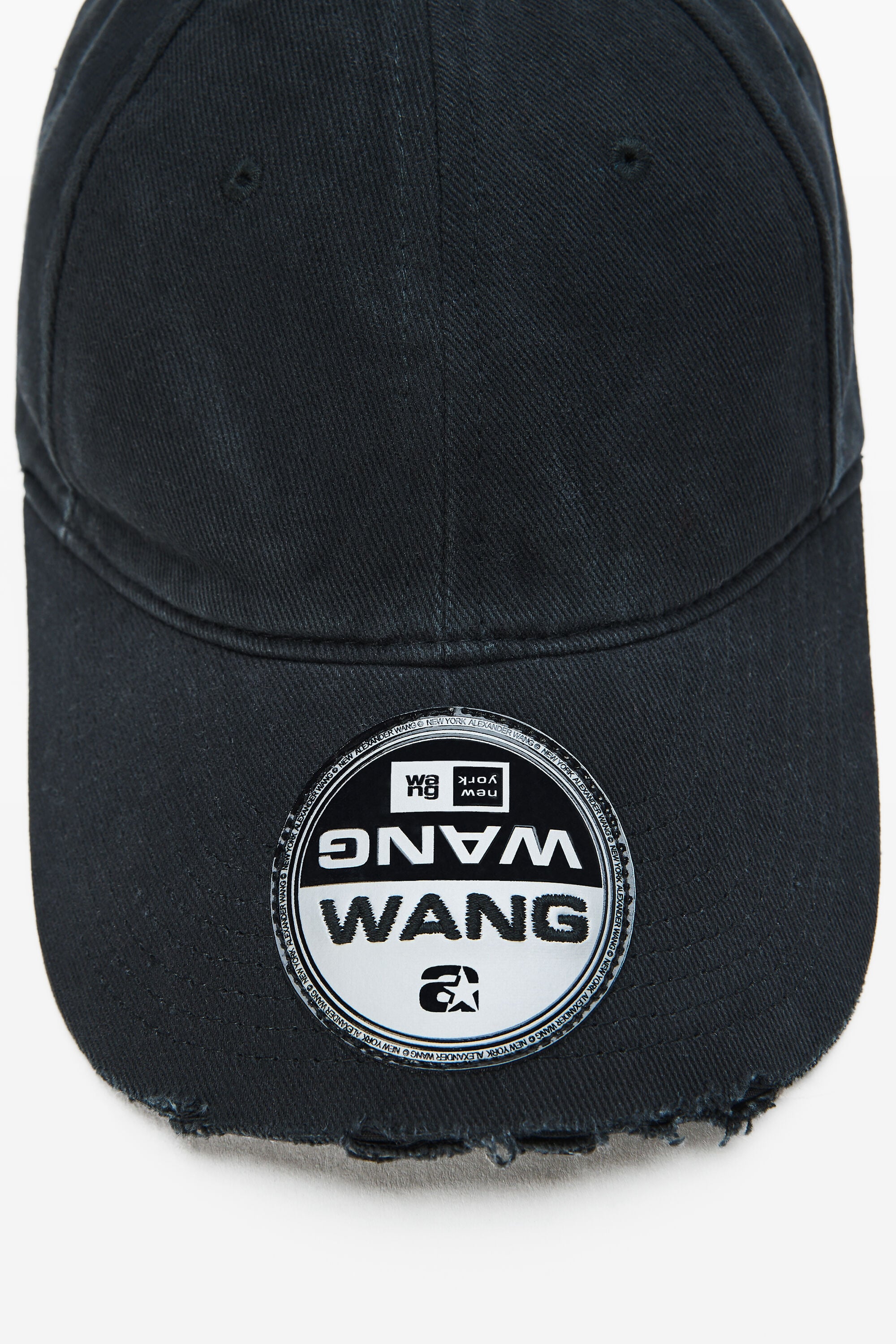 Unisex Logo Sticker Cap in Distressed Cotton Twill in WASHED BLACK