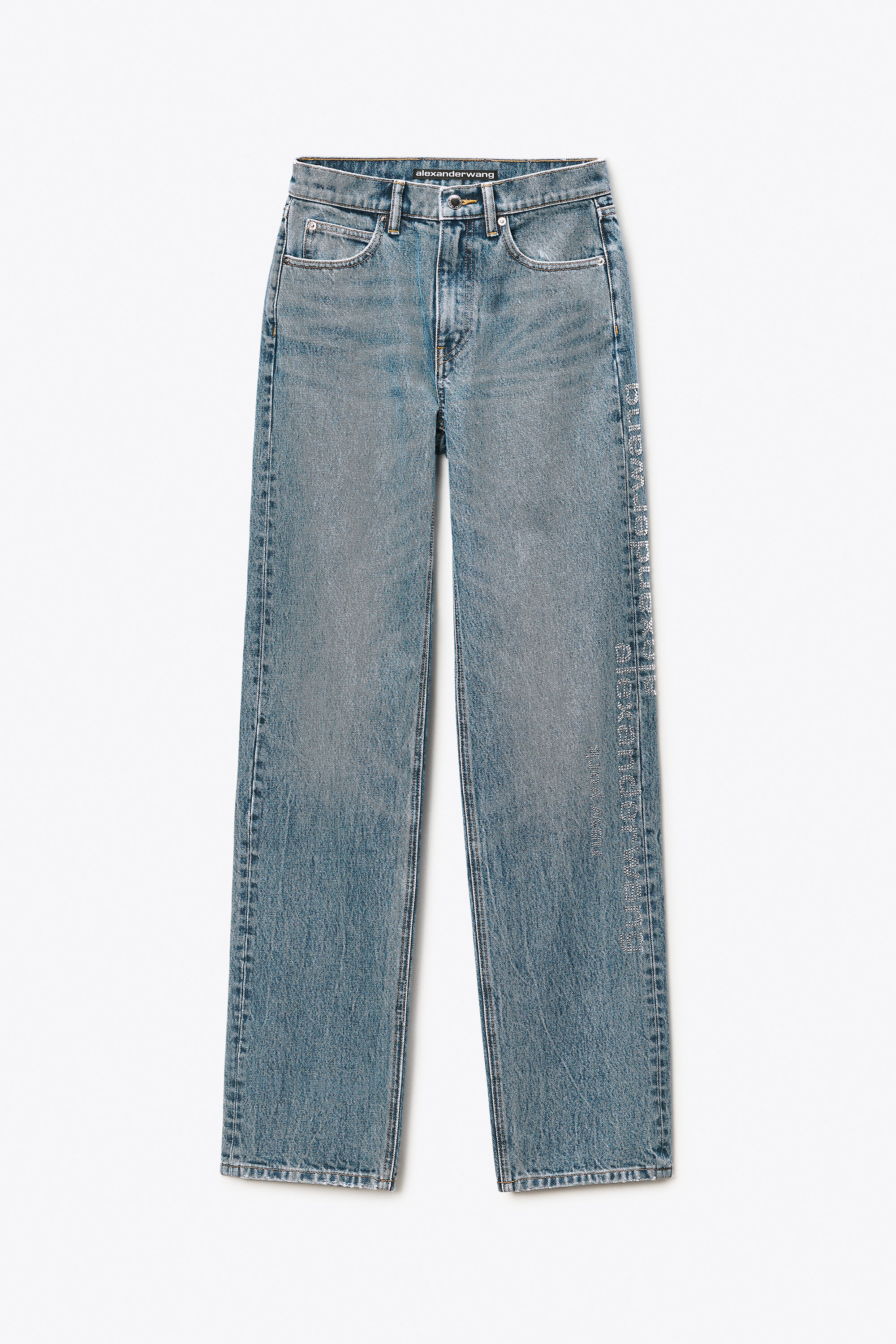 CRYSTAL HOTFIX MIRROR LOGO EZ JEAN in VINTAGE MEDIUM INDIGO