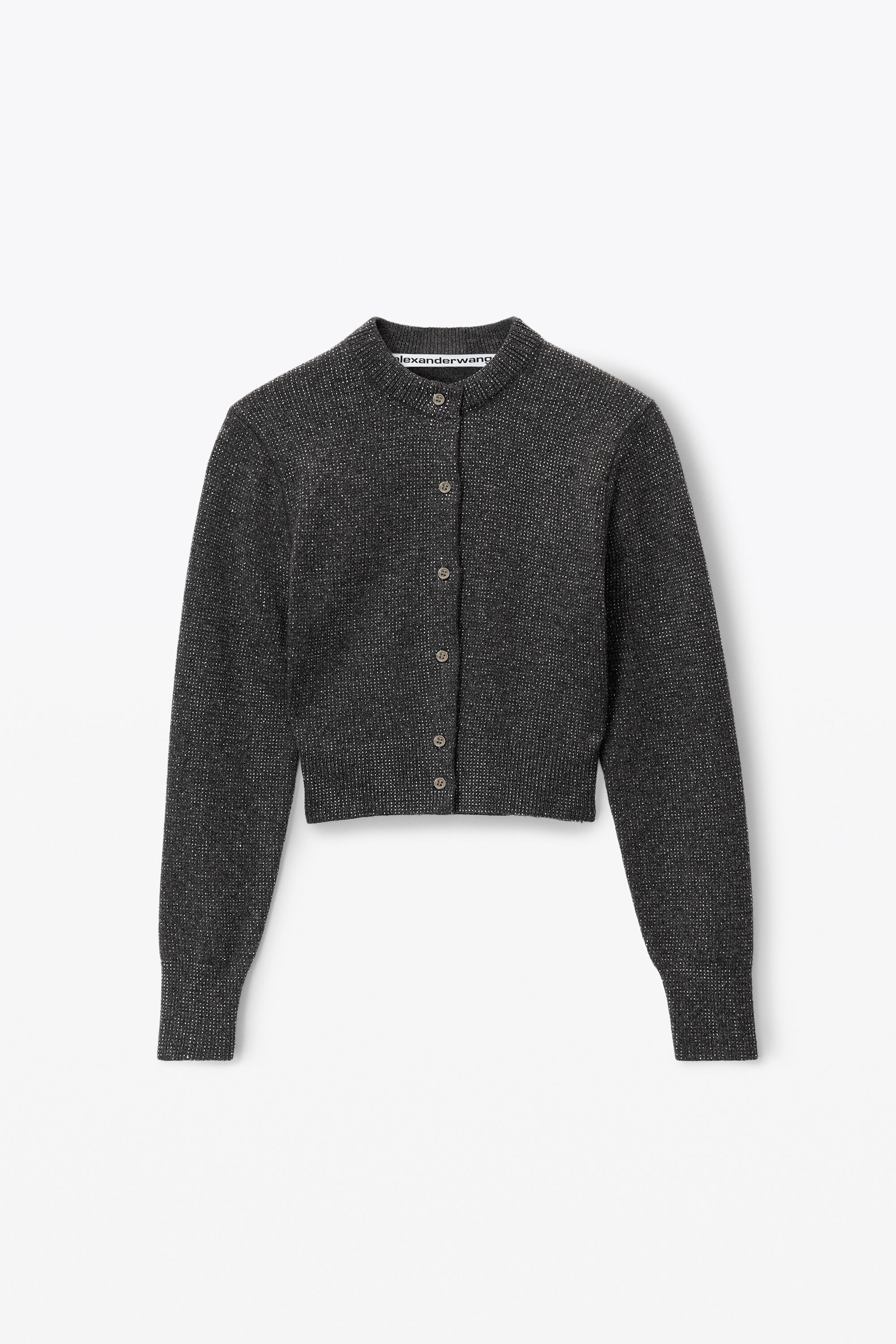 crystal hotfix shrunken cardigan in wool in CHARCOAL MELANGE