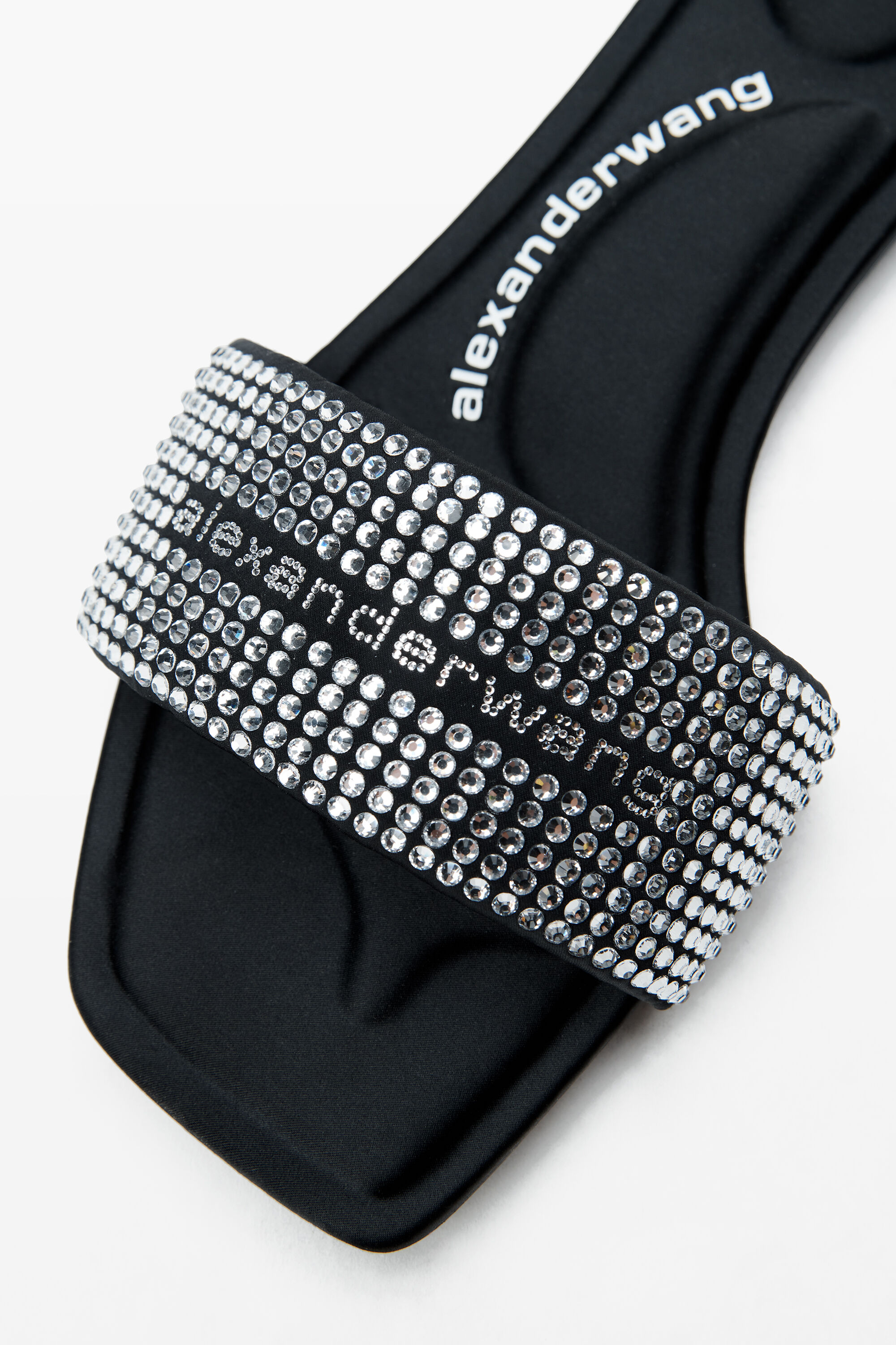 black satin & crystal hotfix vy sandals in BLACK/SILVER