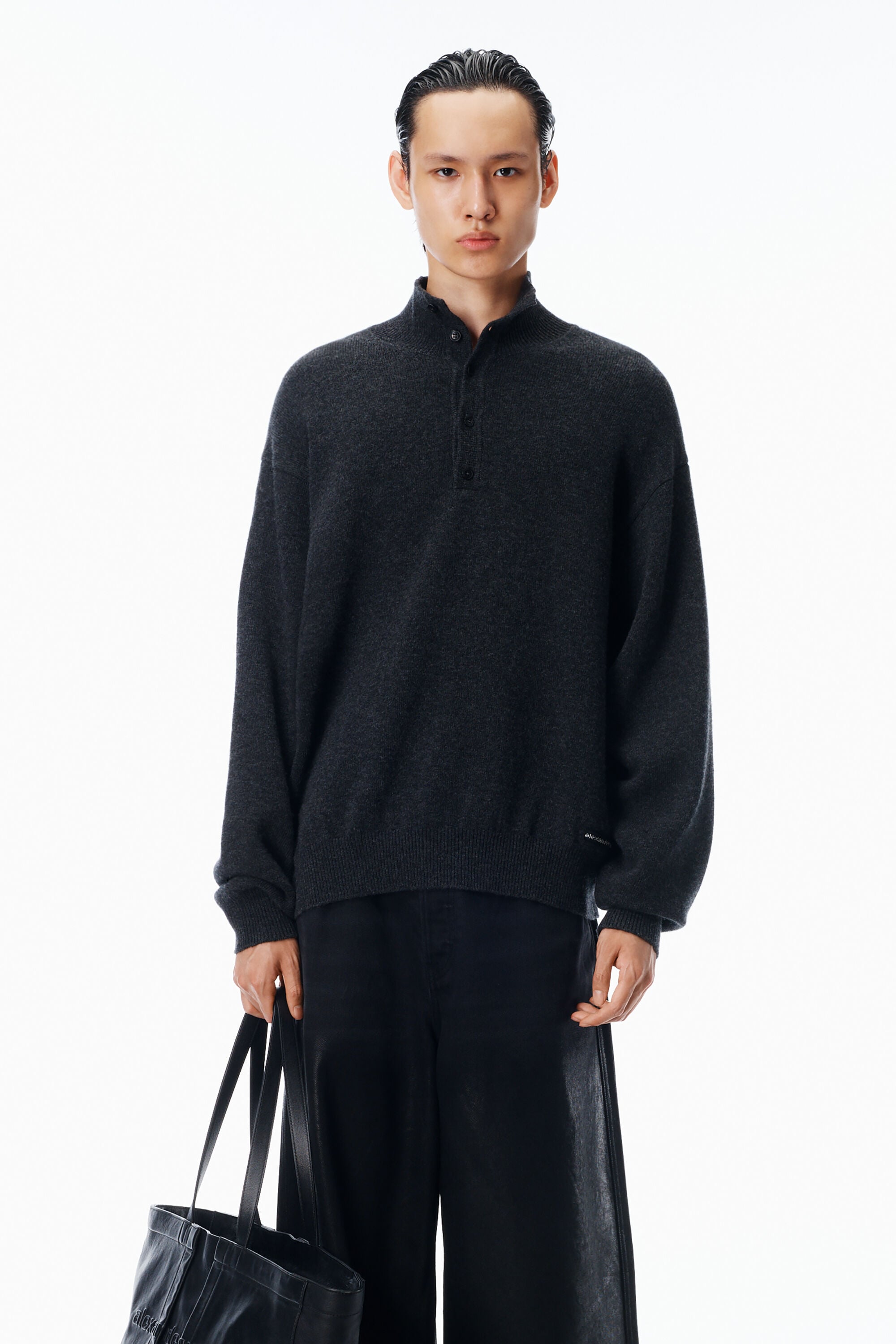 Turtleneck Henley in CHARCOAL | alexanderwang®