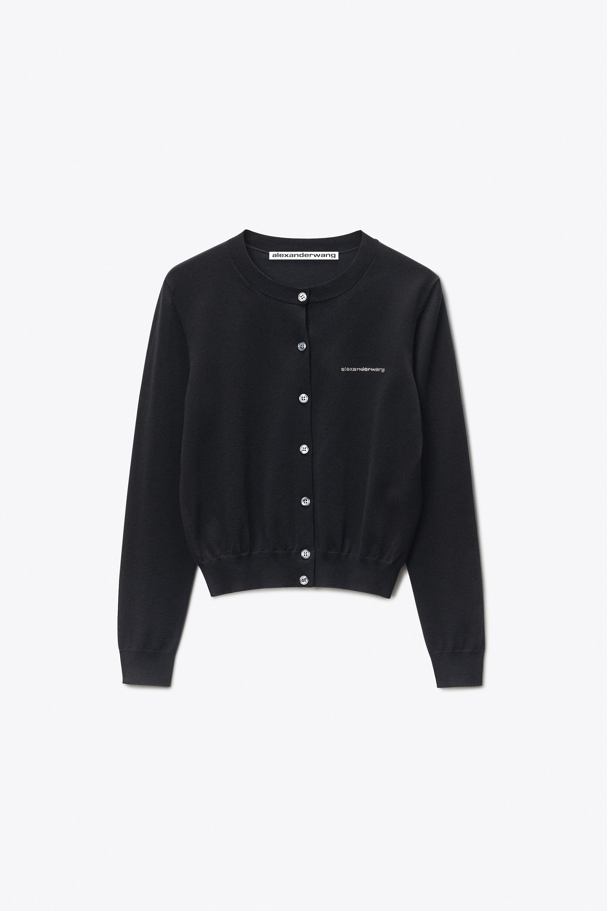 CRYSTAL HOTFIX LOGO CREWNECK CARDIGAN in BLACK | alexanderwang®