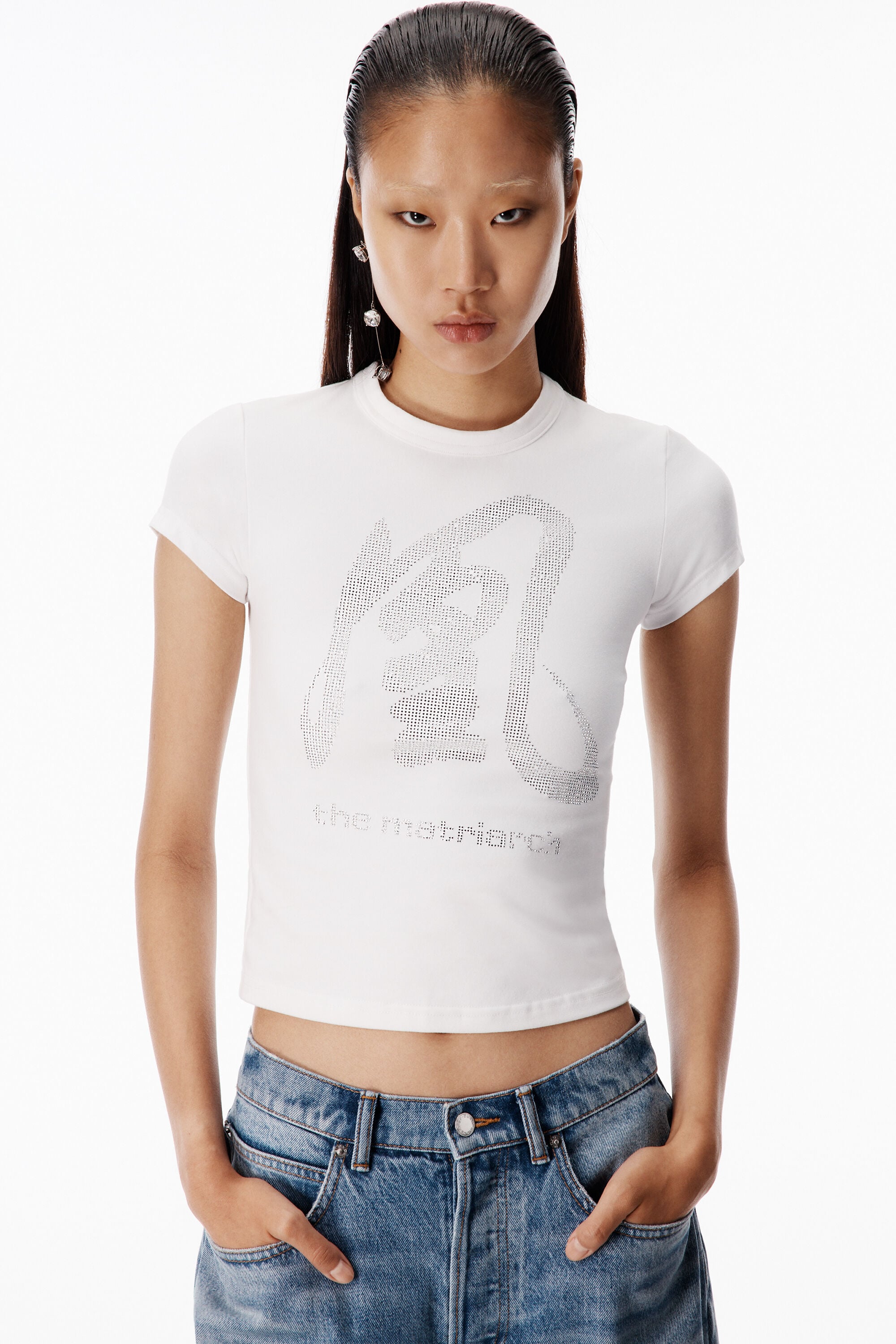 Crystal Hotfix Graphic Baby Tee in WHITE | alexanderwang®